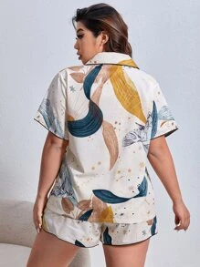 Conjunto de pijama con estampado de dibujo ribete en contraste - Multicolor - Ver 2