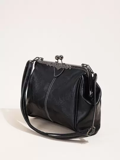 女士柔軟復古皮革大容量Kiss Lock手提肩背手提包手機包手拿包錢包派對晚宴包西班牙包休閒萬用款生日禮物可拆卸肩帶便宜