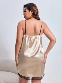 大碼蕾絲邊緞面吊帶睡裙