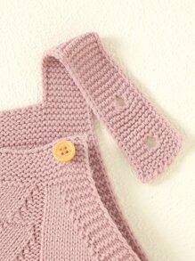 Baby Button Detail Knit Bodysuit With Accessory Hat Without Tee - Pink - View 3