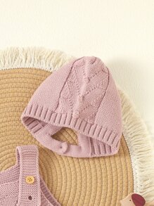 Baby Button Detail Knit Bodysuit With Accessory Hat Without Tee - Pink - View 6