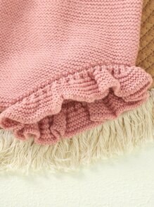 Bebé ribete con fruncido tejido tirantes Shorts & Accesorio Sombrero sin camiseta - Rosa vieja - Ver 3