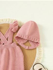 Bebé ribete con fruncido tejido tirantes Shorts & Accesorio Sombrero sin camiseta - Rosa vieja - Ver 4