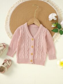 Baby Cable Knit Cardigan - Pink - View 4