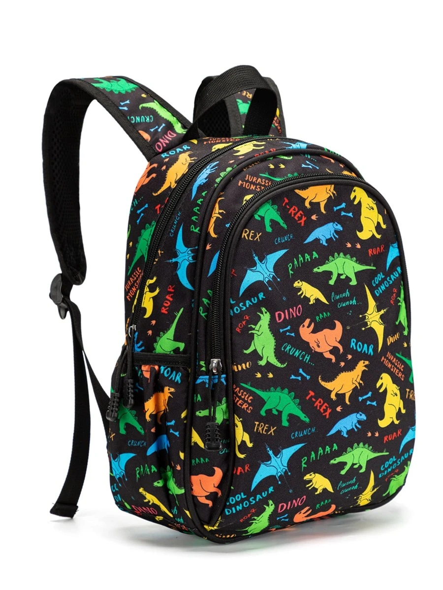 1pc Unisex Cute Printed Fabric Backpack With Padded Back And Adjustable Shoulder Straps, Zipper Closure. Perfect For School And Travel - Black - View 1