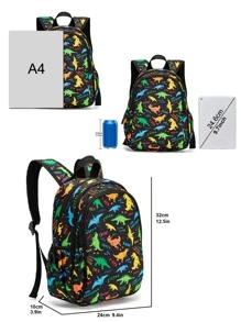 1pc Unisex Cute Printed Fabric Backpack With Padded Back And Adjustable Shoulder Straps, Zipper Closure. Perfect For School And Travel - Black - View 3