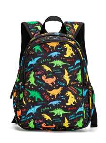 1pc Unisex Cute Printed Fabric Backpack With Padded Back And Adjustable Shoulder Straps, Zipper Closure. Perfect For School And Travel - Black - View 4