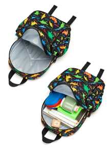 1pc Unisex Cute Printed Fabric Backpack With Padded Back And Adjustable Shoulder Straps, Zipper Closure. Perfect For School And Travel - Black - View 5