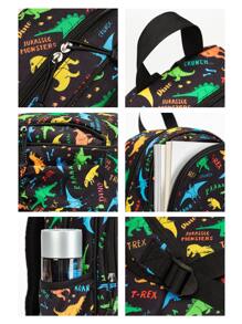 1pc Unisex Cute Printed Fabric Backpack With Padded Back And Adjustable Shoulder Straps, Zipper Closure. Perfect For School And Travel - Black - View 6
