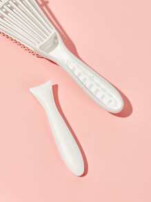 白色干湿用镂空发梳，1 件大号塑料趣味纯色扇形梳，带长手可拆卸易收纳章鱼梳发刷 - 白色 - 查看 3