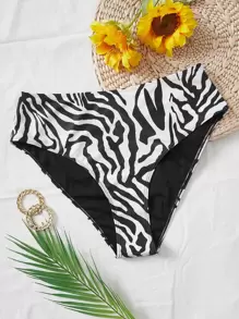 Swim Vcay 大碼斑馬紋高腰泳褲 - 黑與白 - 查看 1