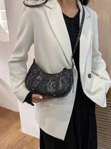 Vintage Punk Rivet Decor Crocodile Embossed PU Leather Chain Strap Crossbody Bag , Goth , Punk - Black - View 6