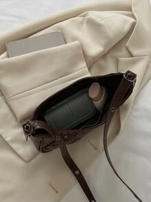 Túi vai Đúc Thùa khuyết In cá sấu Có thể điều chỉnh được Đúng mốt - Cà phê nâu - Xem 6