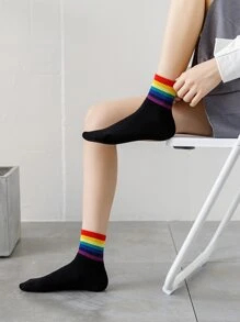 Rainbow Striped Crew Socks - Multicolor - View 2