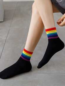 Rainbow Striped Crew Socks - Multicolor - View 3