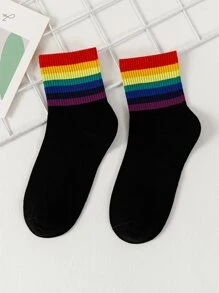 Rainbow Striped Crew Socks - Multicolor - View 4