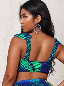 Top bikini con estampado tropical con nudo delantero - Multicolor - Ver 2