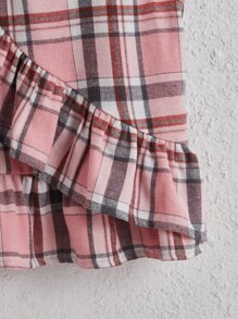 SHEIN Girls Plaid Print Ruffle Trim Peplum Blouse - Multicolor - View 3