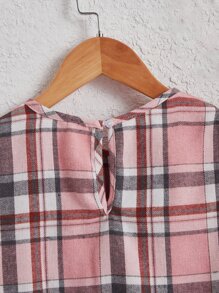 SHEIN Girls Plaid Print Ruffle Trim Peplum Blouse - Multicolor - View 4