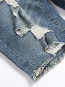 Manfinity LEGND Men Cotton Ripped Frayed Hem Denim Shorts - Dark Wash - View 3