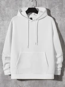 Manfinity Men Plus Wave & Japanese Letter Graphic Drawstring Thermal Lined Hoodie - White - View 2