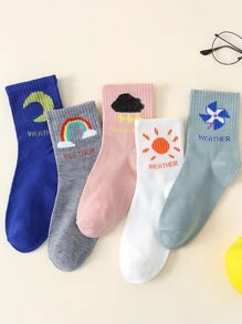 5pairs Rainbow & Letter Graphic Crew Socks - Multicolor - View 1