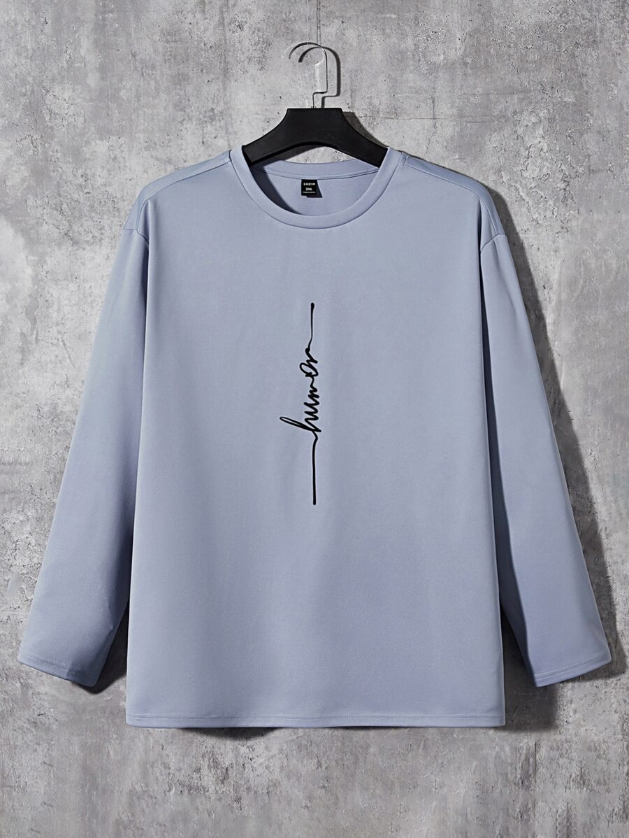 Manfinity Hombres Camiseta con estampado de letra - Neblina azul - Ver 1