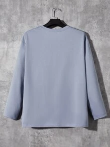 Manfinity Hombres Camiseta con estampado de letra - Neblina azul - Ver 2