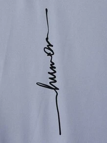 Manfinity Hombres Camiseta con estampado de letra - Neblina azul - Ver 3