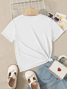 SHEIN Tops con gái Tim Slogan Giải trí - trắng - Xem 2