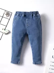 Baby Elastic Waist Slant Pocket Jeans - Medium Wash - View 1