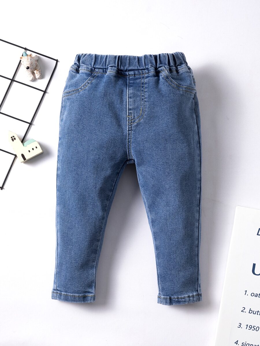 Baby Elastic Waist Slant Pocket Jeans - Medium Wash - View 1