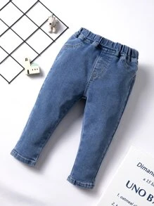 Baby Elastic Waist Slant Pocket Jeans - Medium Wash - View 6