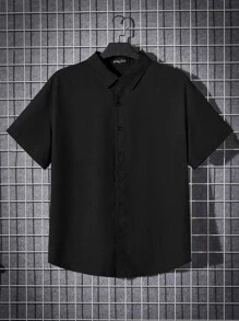 Manfinity Men Plus Crane & Letter Graphic Shirt - Black - View 2