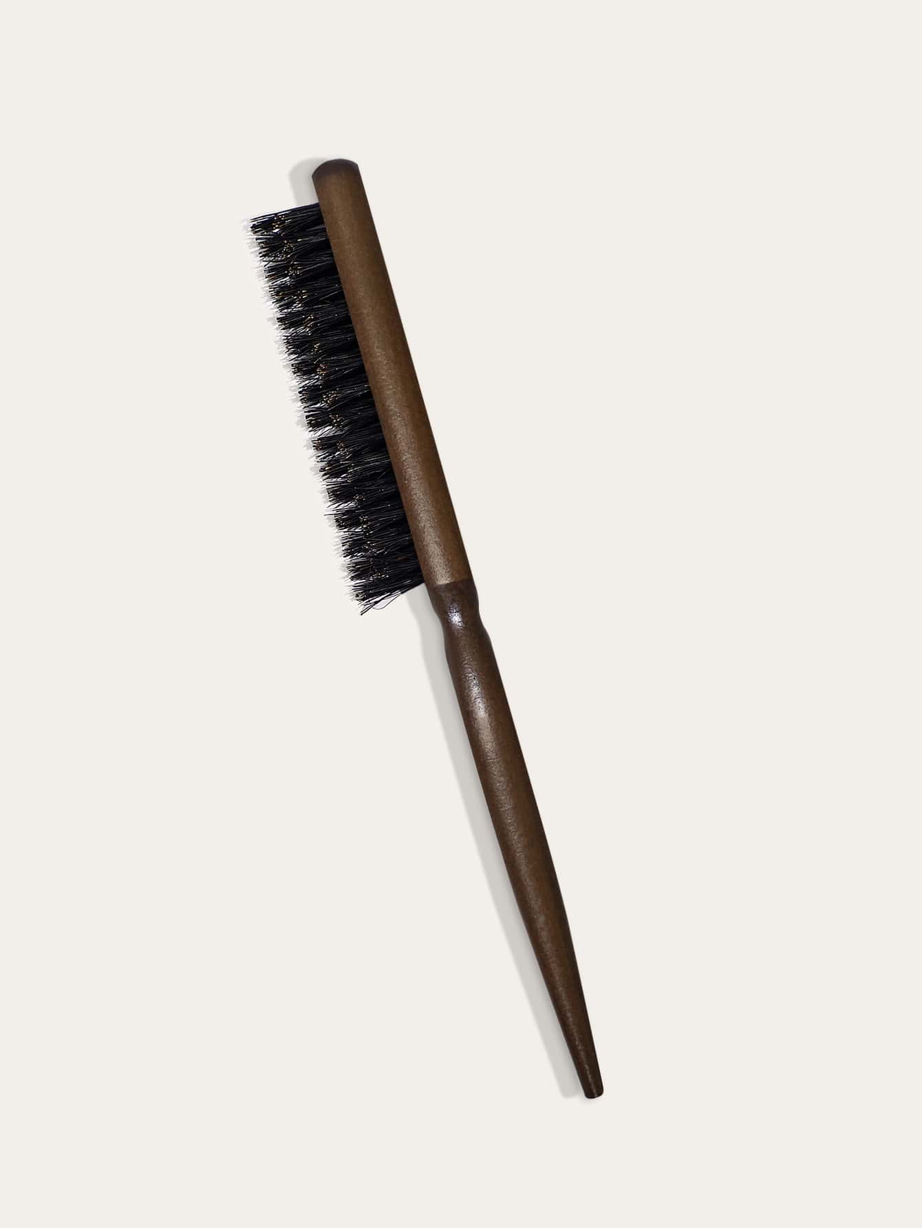 1入組黑色/灰色豬鬃毛橡木柄尾梳，適用於梳理、造型和梳理頭髮的髮刷 - 黑色 - 查看 1