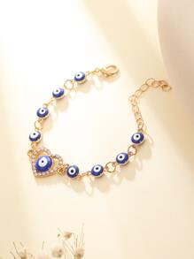 Pulsera ojo & con diamante de imitación con adorno de corazón - Multicolor - Ver 1