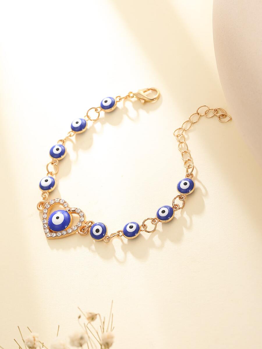 Pulsera ojo & con diamante de imitación con adorno de corazón - Multicolor - Ver 1