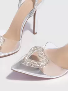 CUCCOO SZL 女士鞋子，鑽石點綴，尖頭細跟踝帶銀色泵，適用於春夏假期鞋子夏季促銷，優雅高跟鞋