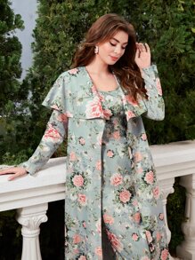 Modelyn Floral Print Open Front Coat & Dress - Mint Green - View 5