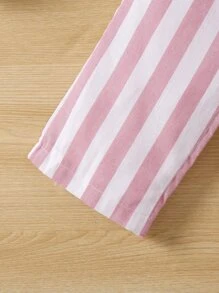 SHEIN Toddler Girls Eyelet Embroidery Ruffle Hem Cami Top & Striped Trousers - Multicolor - View 3