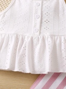 SHEIN Toddler Girls Eyelet Embroidery Ruffle Hem Cami Top & Striped Trousers - Multicolor - View 4