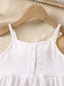 SHEIN Toddler Girls Eyelet Embroidery Ruffle Hem Cami Top & Striped Trousers - Multicolor - View 5