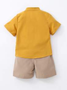 小男童前紐扣襯衫和短褲和T恤 - 黃色 - 查看 2