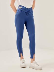 Mulvari Ruched Detail Split Hem Leggings - Blue - View 1