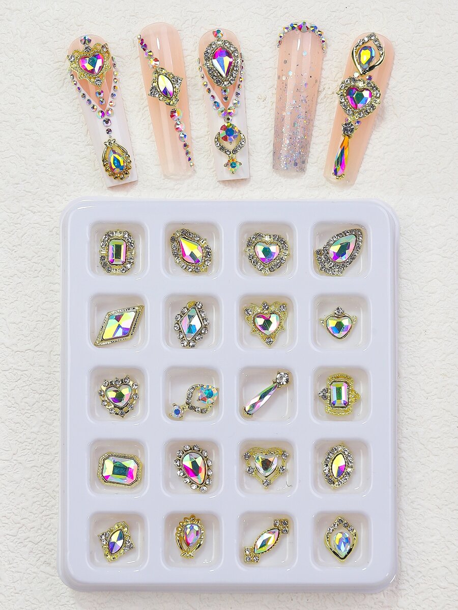 20 件 Y2K 美学水钻心形设计美甲装饰 DIY 指甲饰品 指甲宝石 美甲用品