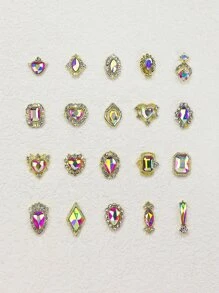 20 件 Y2K 美学水钻心形设计美甲装饰 DIY 指甲饰品 指甲宝石 美甲用品