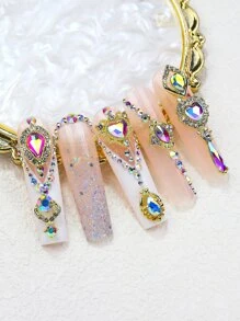 20 件 Y2K 美学水钻心形设计美甲装饰 DIY 指甲饰品 指甲宝石 美甲用品