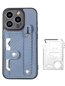 素色手機殼帶腕帶支架和插卡槽 - 藍色 - 查看 4