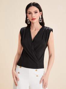 Modelyn Top tank de cuello cruzado con hombrera - Negro - Ver 5