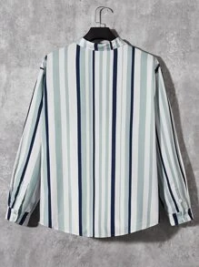 Manfinity Men Plus Striped Print Pocket Patched Shirt - Multicolor - View 2